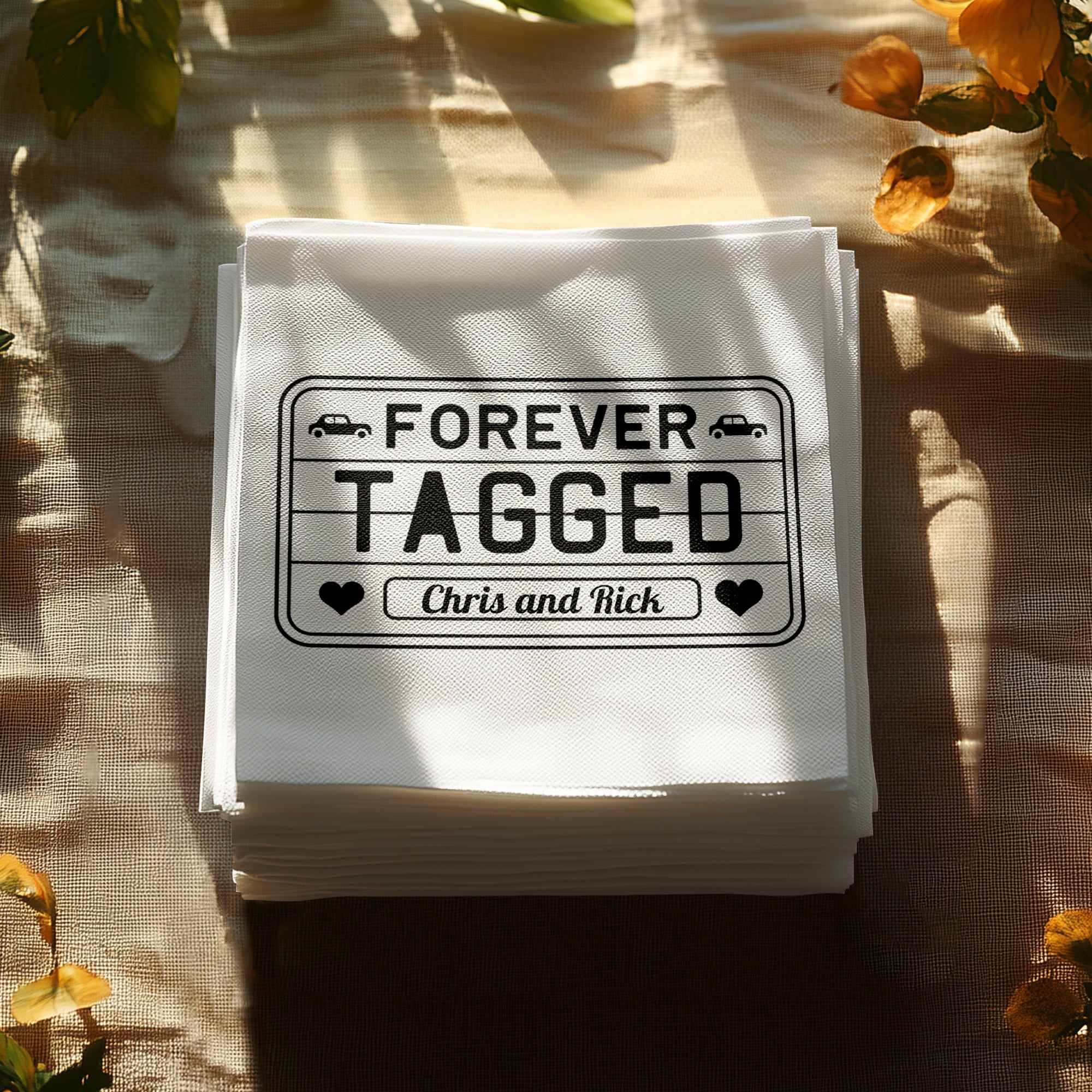 Wedding Personalized Cocktail Napkins – Retro Forever Tagged Design