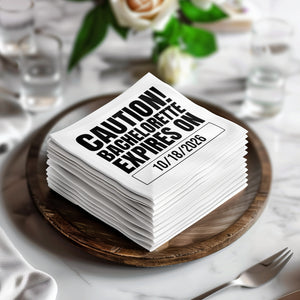 Personalized Bachelorette Napkins – Caution! Bachelorette Expires – Custom Party Napkins with Date