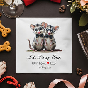 Possum Napkin, Sit Stay Sip Napkin, Animal Napkin, Cute Napkin, Personalized Napkin, Funny Napkin, Wedding Napkin, Event Napkin