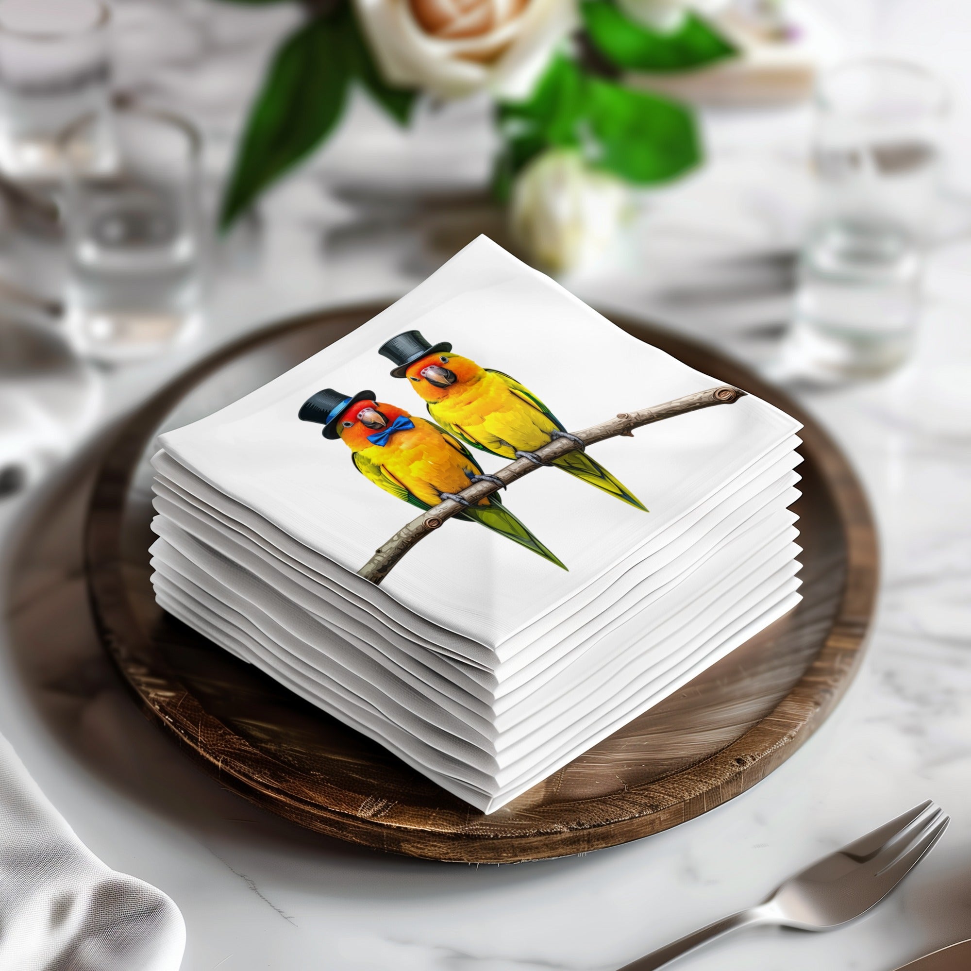 Sun Conure Napkin, Bird Napkin, Cute Parrot, Top Hat Birds, Formal Birds, Animal Napkin, Funny Napkin, Party Napkin, Decorative Napkin