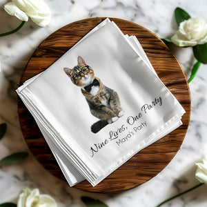 Nine Lives One Party Napkin, Cat Lover Napkin, Pet Party Napkin, Funny Napkin, Maya's Party, Cute Party Napkin, Cat in Bow Tie Napkin
