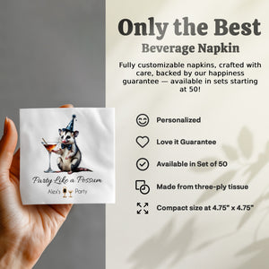 Party Possum Napkin, Cocktail Napkin, Funny Animal Napkin, Birthday Party Decoration, Festive Napkin, Unique Party Favor, Cute Napkin