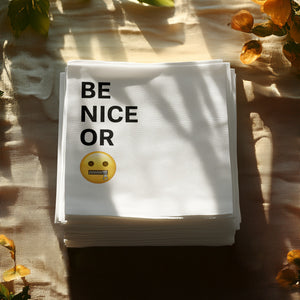 Be Nice Or Zip It Napkin, Funny Napkin, Emoji Napkin, Novelty Napkin, Party Favor, Gag Gift, Quirky Napkin