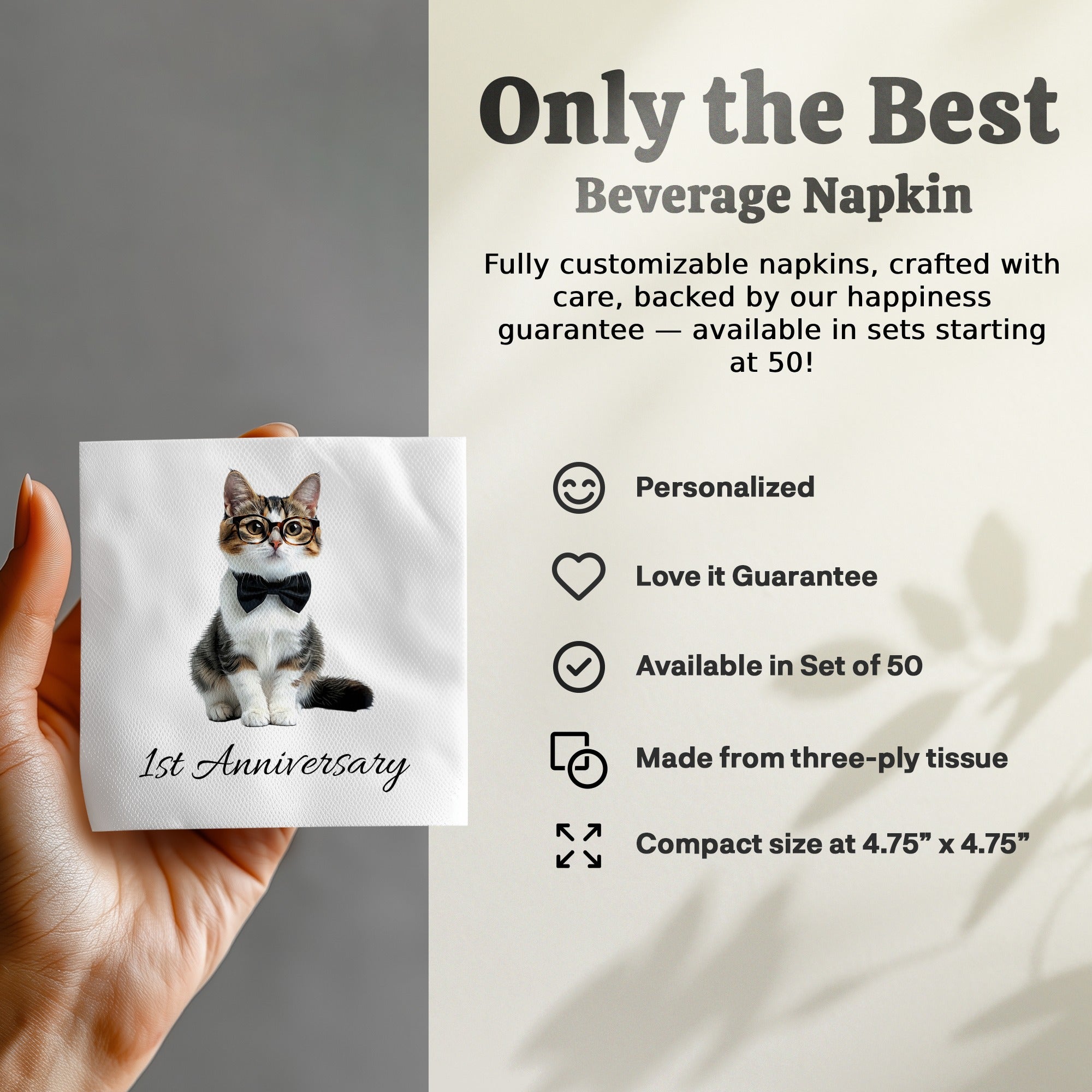 Cute Cat Napkin, 1st Anniversary Napkins, Funny Pet Lover Gift, Decorative Napkins, Novelty Napkins, Party Napkin Favors, Kitten Napkin