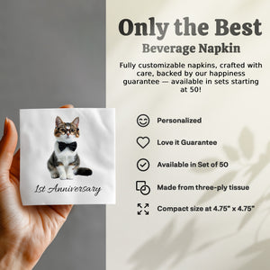 Cute Cat Napkin, 1st Anniversary Napkins, Funny Pet Lover Gift, Decorative Napkins, Novelty Napkins, Party Napkin Favors, Kitten Napkin