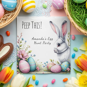 Peep This! Funny Easter Napkins – Bunny & Easter Egg Hunt Design – Personalized Spring Party Napkins