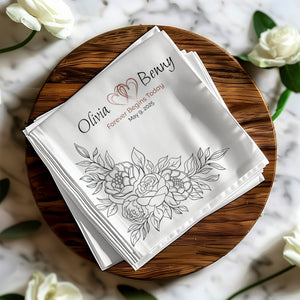 Personalized Wedding Napkins – Forever Begins Today – Custom Wedding Napkin with Floral Corner Artwork – Romantic Modern Style