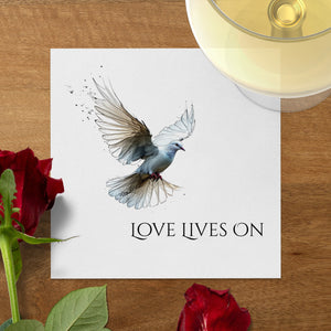 Personalized Memorial Napkins – Love Lives On – Custom Funeral Napkin with Dove Art – Elegant Memorial Table Decor