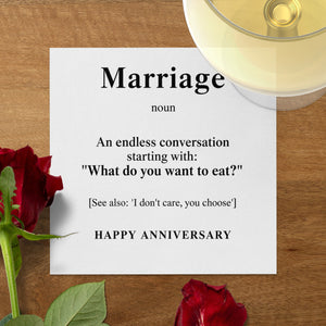 Marriage Anniversary Napkin, Funny Wedding Anniversary Gift, What To Eat Joke Napkins, Endless Conversation, Humorous Napkins