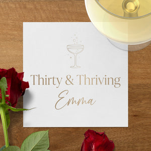 Thirty and Thriving Name and Age Party Favor Birthday Cocktail Napkins