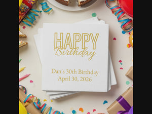 Personalized Cocktail Napkins – Happy Birthday with Name & Date