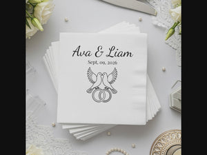 Wedding Personalized Cocktail Napkins – Love Birds & Rings