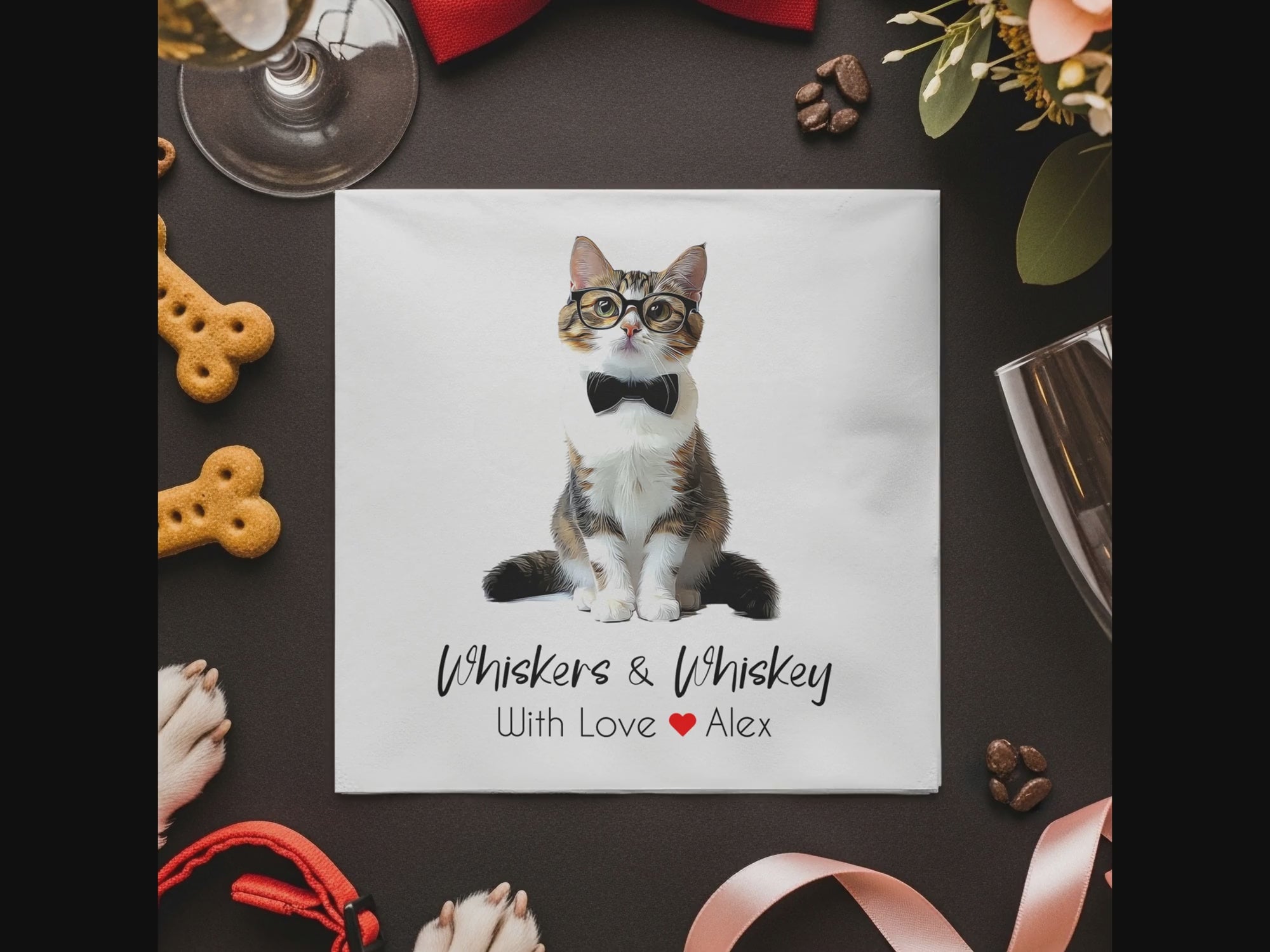 Whiskers and Whiskey Napkin, Cute Cat Napkin, Funny Napkin, Cat Lover Gift, Home Decor, Novelty Napkin, Unique Napkin