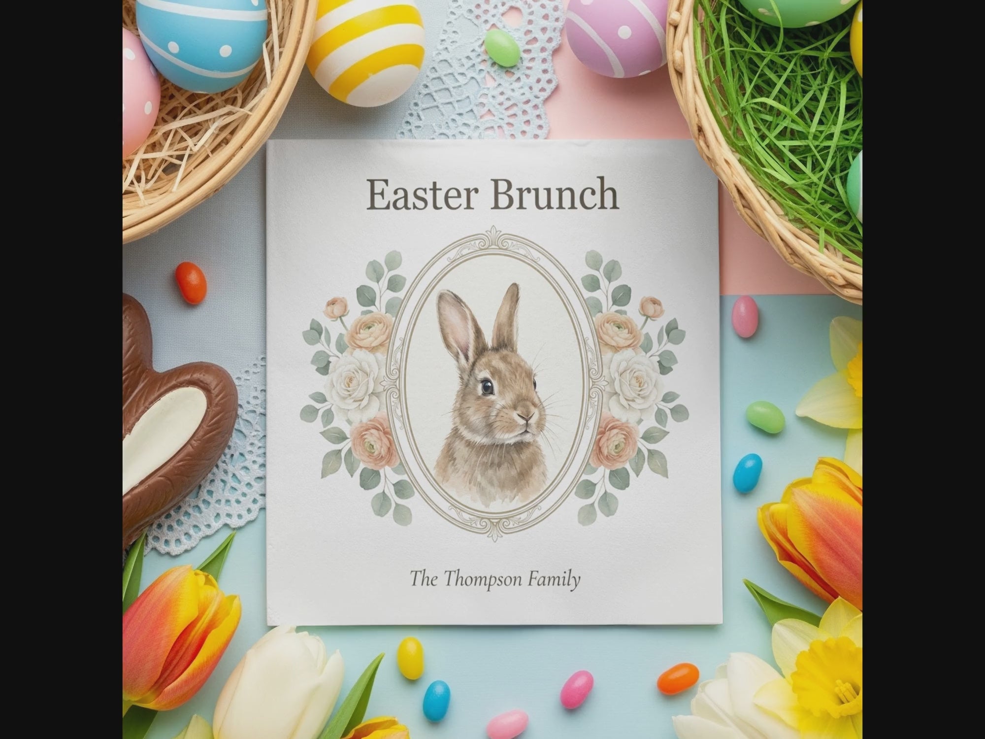 Personalized Easter Cocktail Napkins – Easter Brunch Floral Bunny