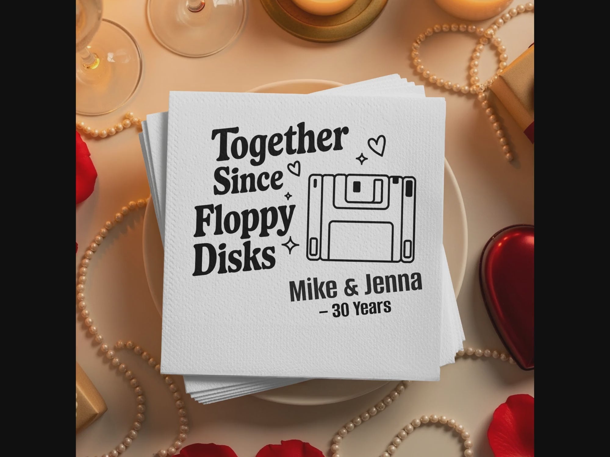 Personalized Retro Napkins – Together Since Floppy Disks – Custom Funny Anniversary Napkin with Name & Years
