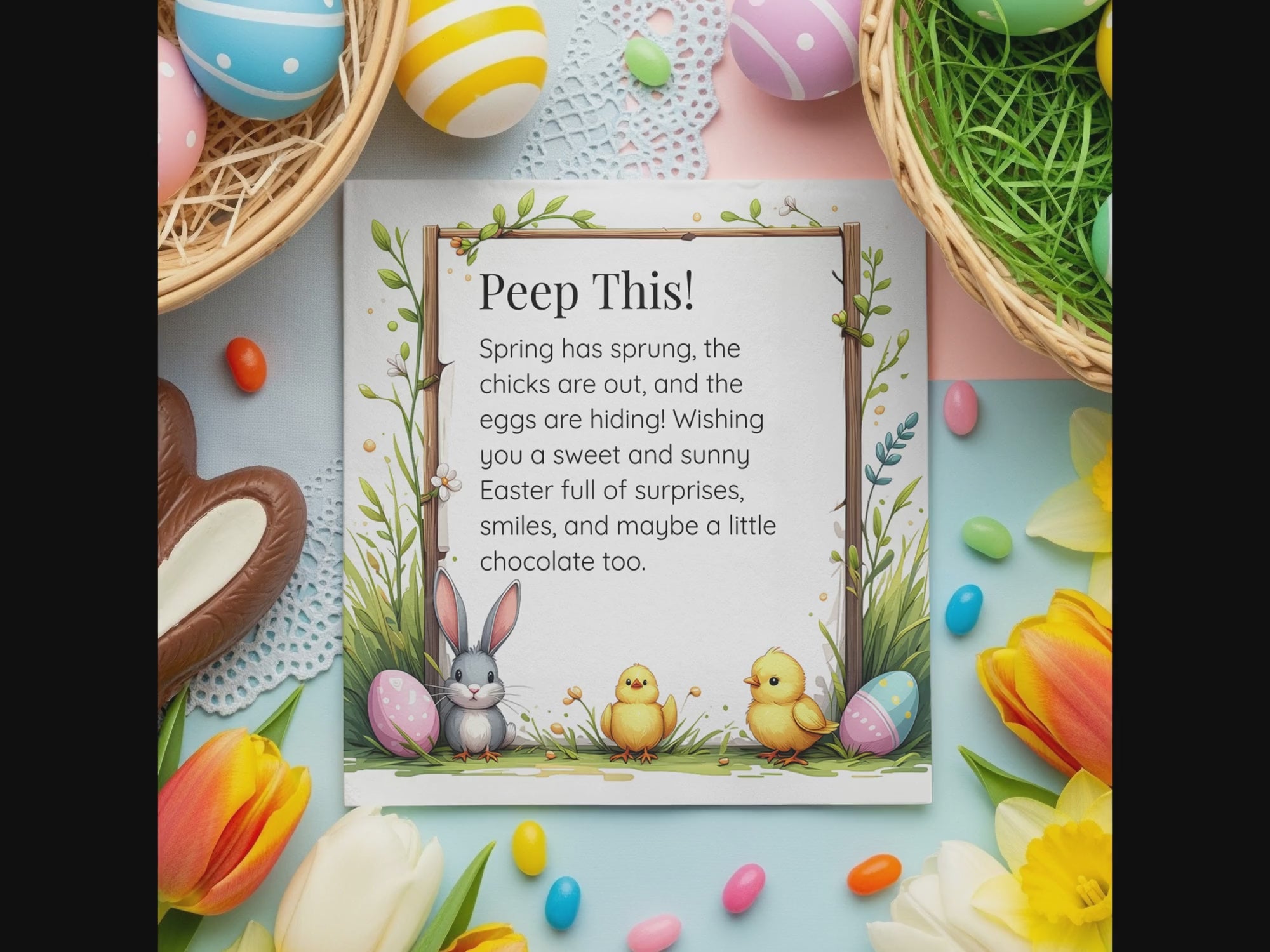Funny Easter Napkins – Peep This! – Custom Easter Party Napkin with Bunny & Chicks