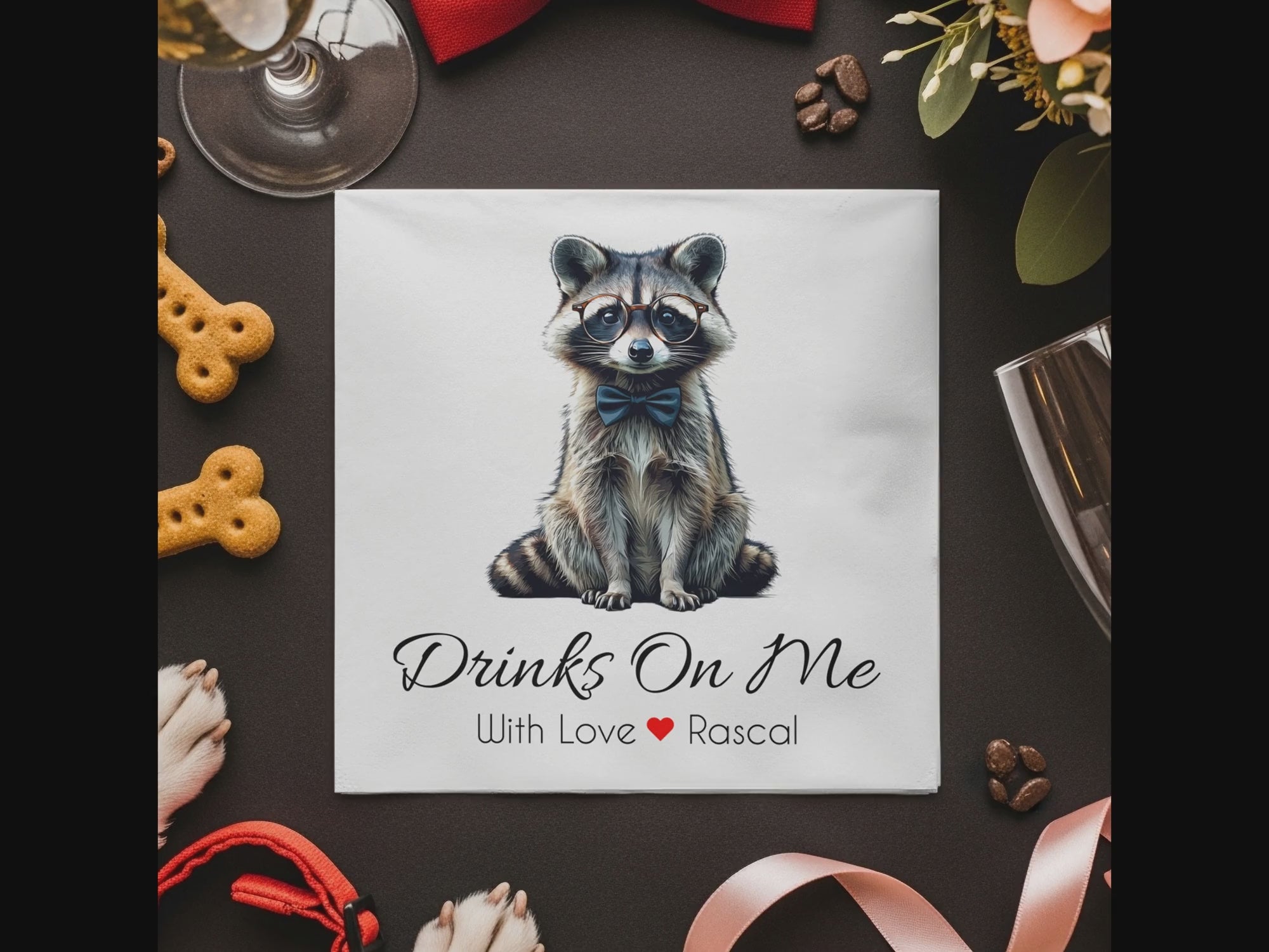 Drinks On Me Napkin, Cute Raccoon Napkins, Animal Napkins, Funny Napkins, Party Napkins, Cocktail Napkins, Raccoon Lover Gift