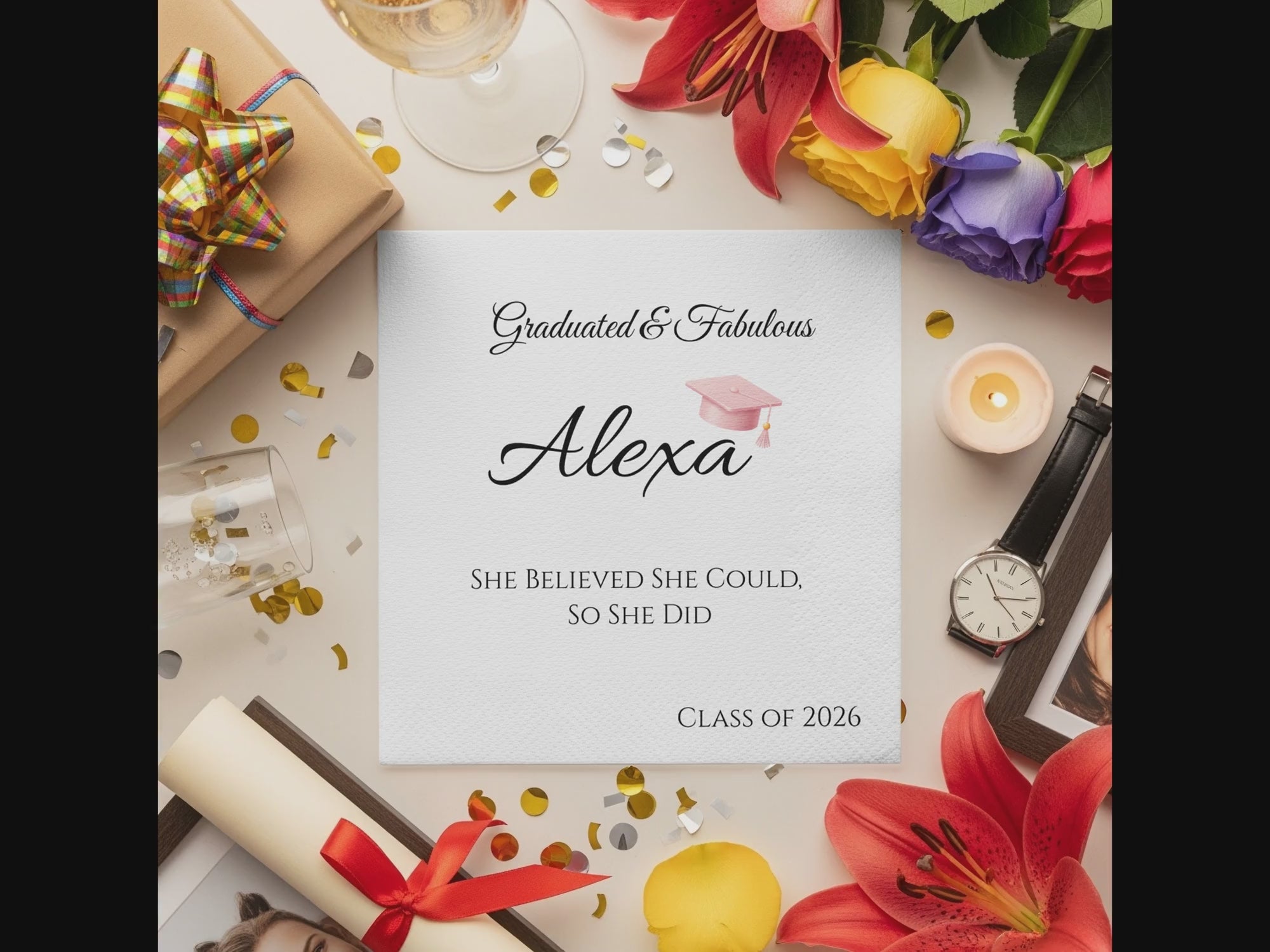 Graduated and Fabulous Napkin, Class of 2026, Personalized Graduation, Graduation Party Favor, Graduation Gift, Name Napkin