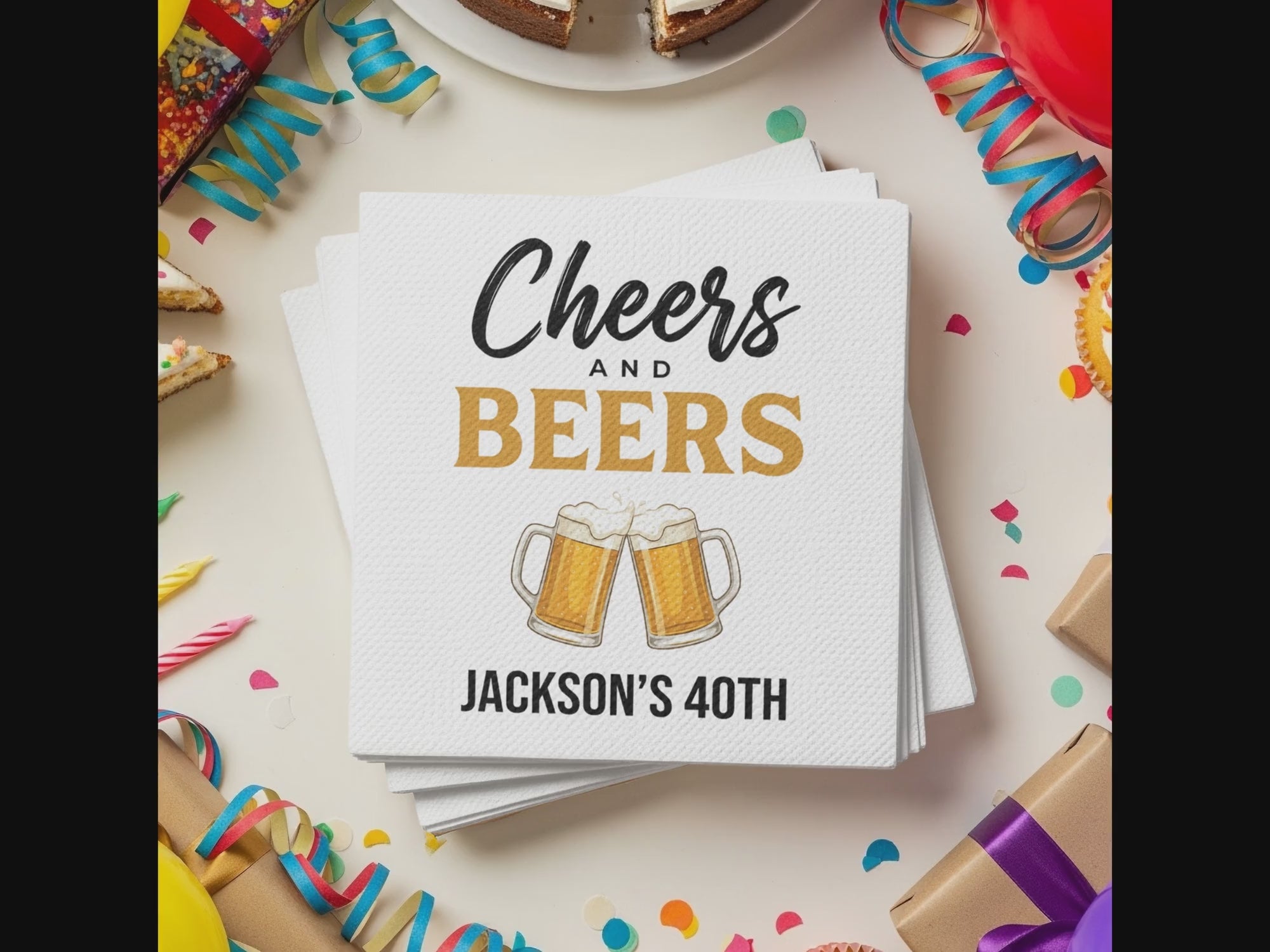 Cheers & Beers Party Name and Age Birthday Cocktail Napkins