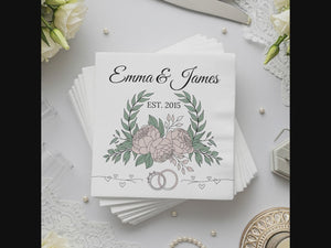 Wedding Personalized Cocktail Napkins – Established Date with Rings