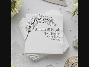 Wedding Personalized Cocktail Napkins – Two Hearts One Love