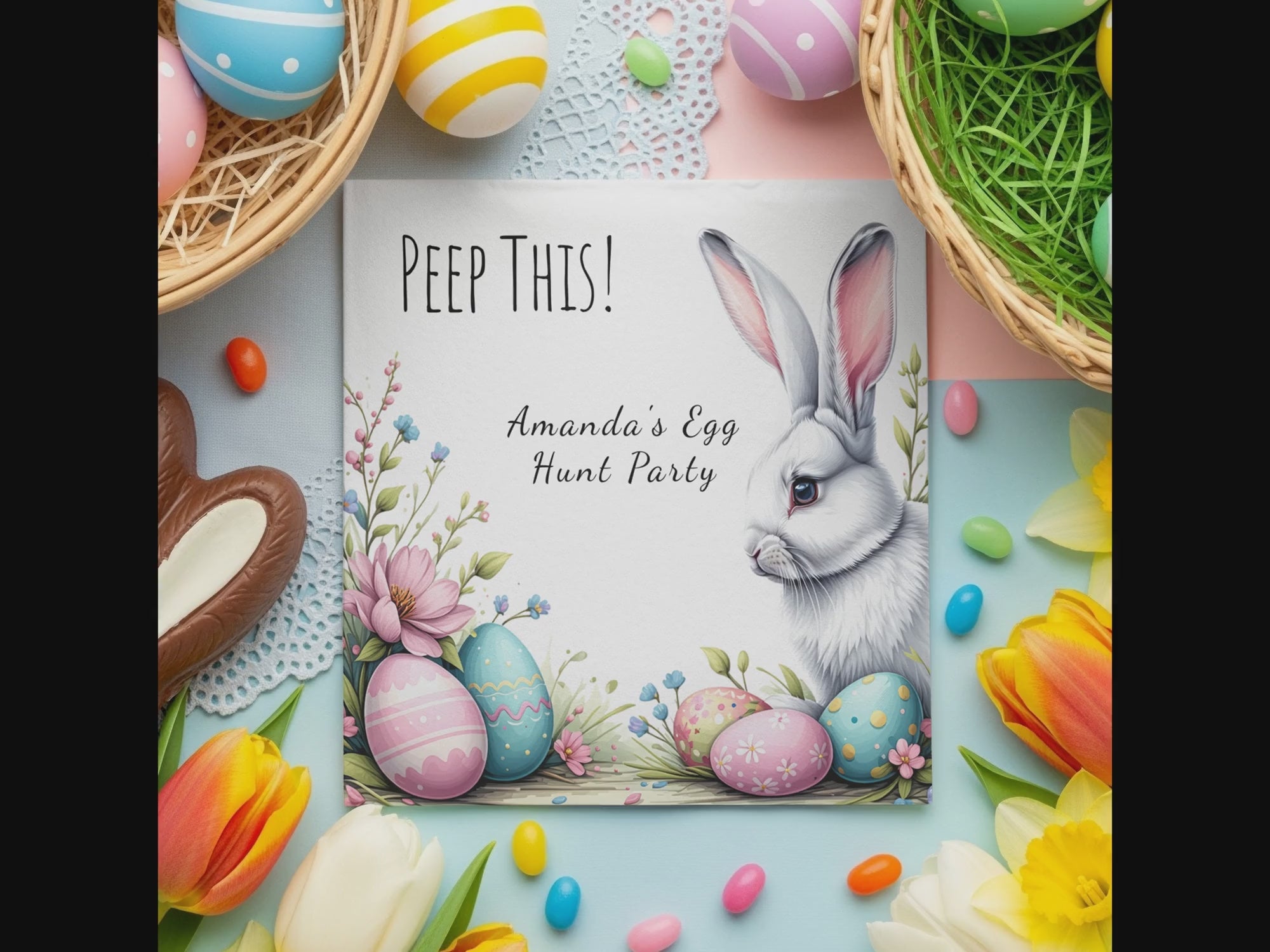 Peep This! Funny Easter Napkins – Bunny & Easter Egg Hunt Design – Personalized Spring Party Napkins