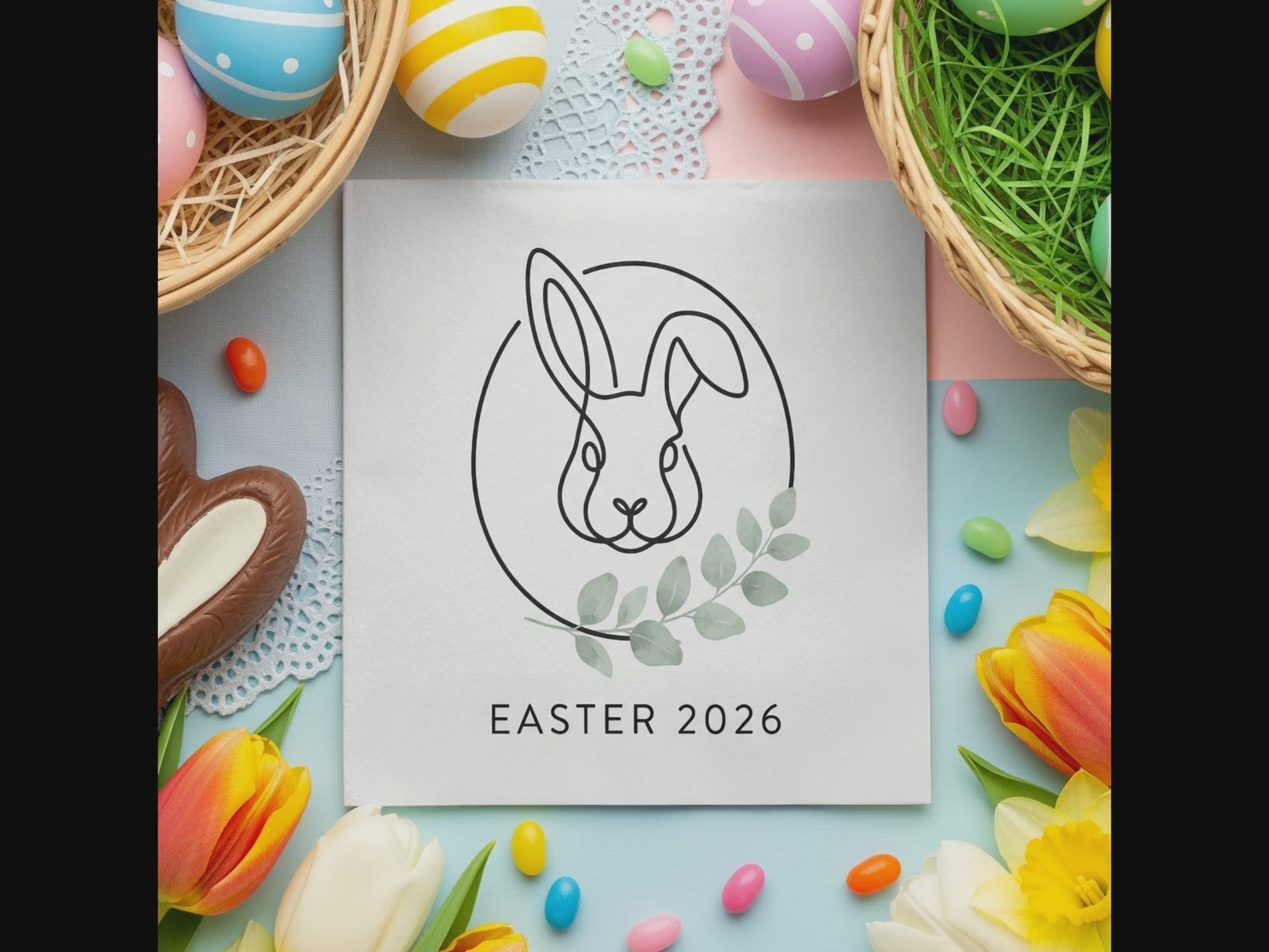 Personalized Easter Cocktail Napkins – Minimal Bunny Line Art
