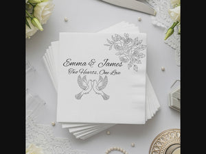 Wedding Personalized Cocktail Napkins – Love Doves & Roses
