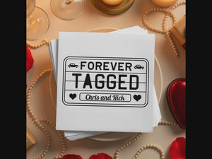 Wedding Personalized Cocktail Napkins – Retro Forever Tagged Design