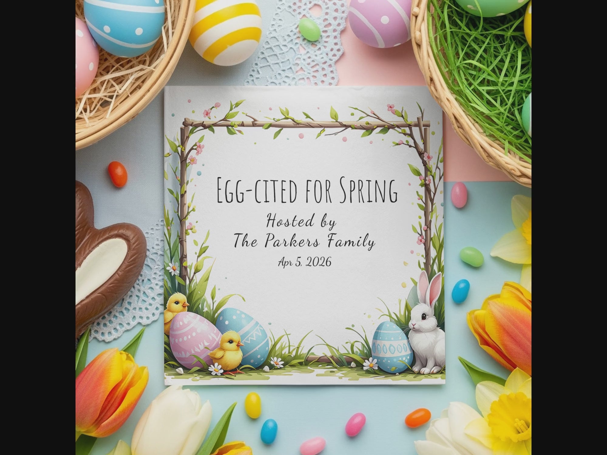 Custom Easter Napkins – Egg-cited for Spring – Bunny & Easter Egg Party Napkins