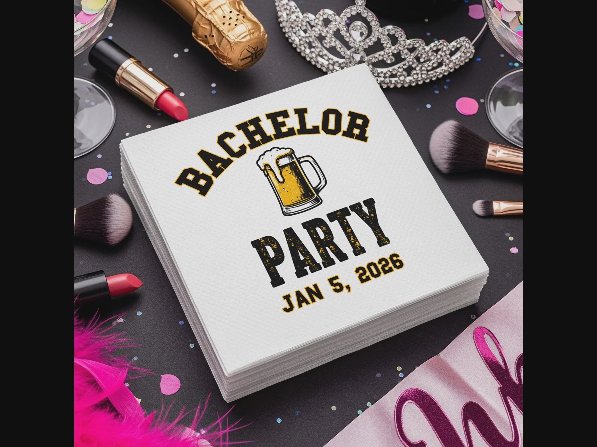 Personalized Bachelor Party Napkins – Beer Mug Party – Custom Napkins with Name & Date