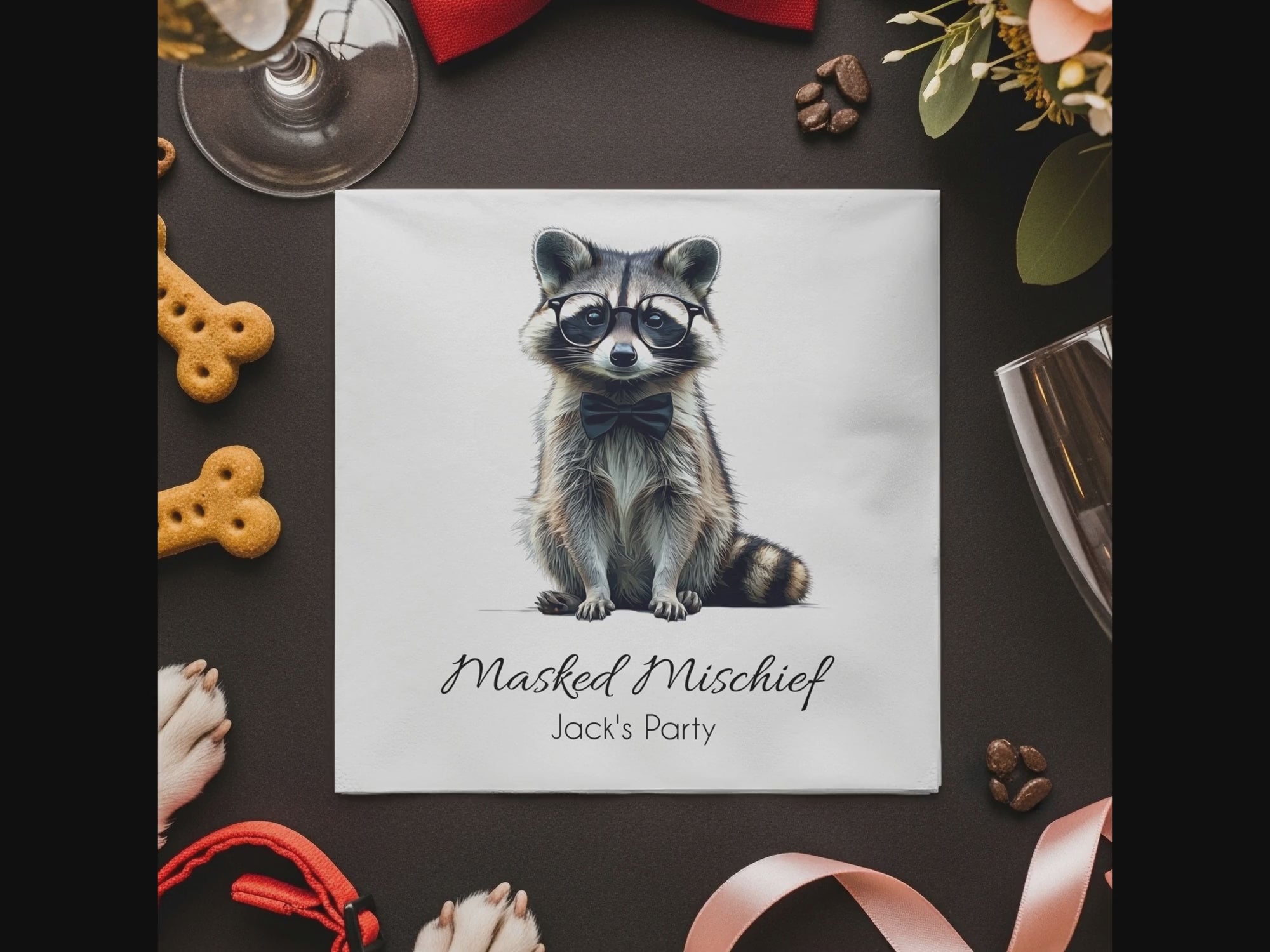 Raccoon Napkin, Animal Napkin, Nerd Raccoon, Party Napkins, Cocktail Napkin, Funny Napkin, Decorative Napkin, Hostess Gift