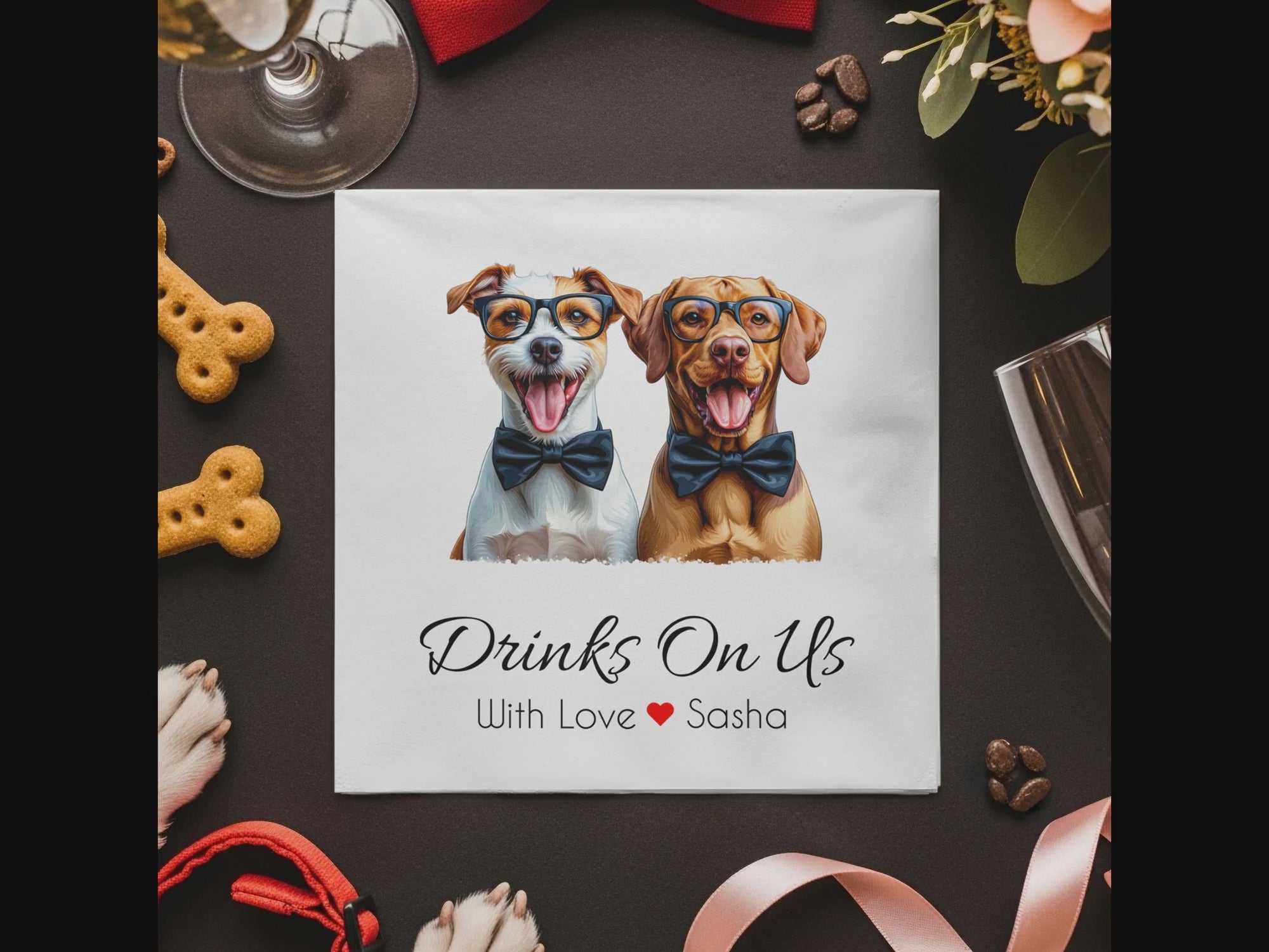 Drinks On Us Dog Napkin, Funny Dog Napkins, Party Napkins, Cocktail Napkins, Pet Lover Gift, Animal Napkin, Custom Napkin