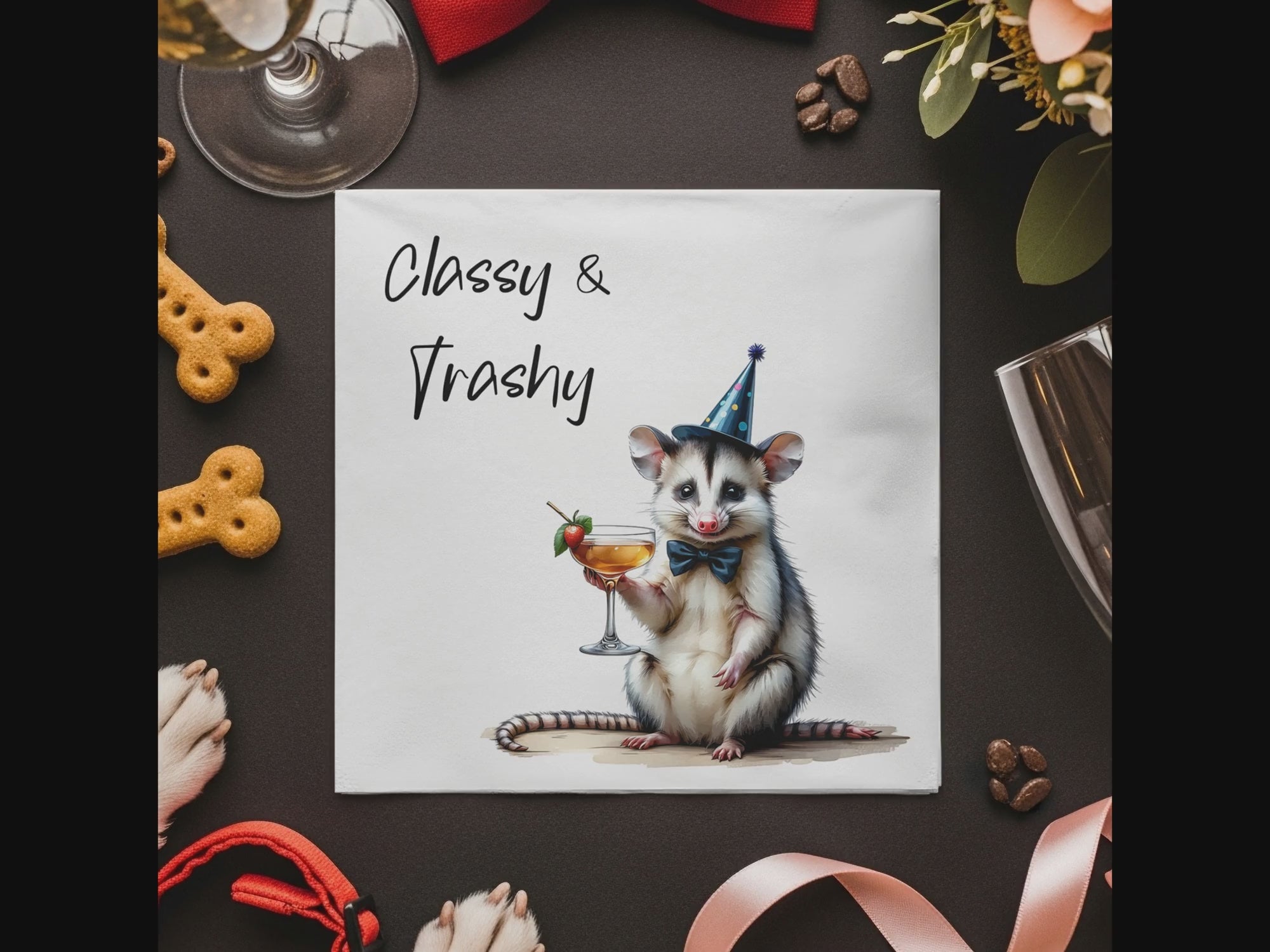 Classy Trashy Opossum Napkin, Party Animal Design, Funny Cocktail Napkin, Novelty Gift, Cute Opossum, Unique Napkin Decor, Fun Napkin