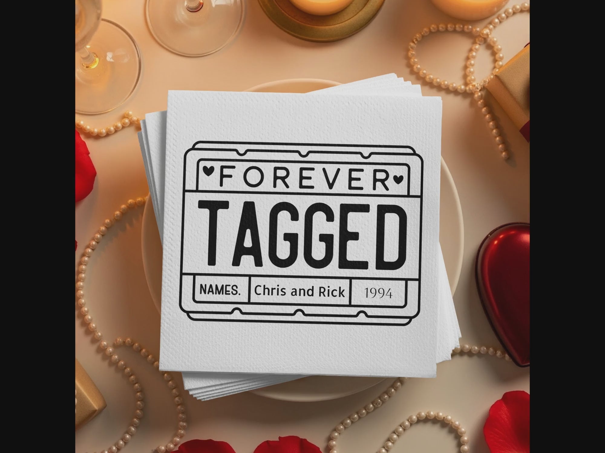 Personalized License Plate Napkins – Playful Anniversary Keepsake – Custom Romantic Napkin with Name & Years